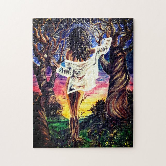 Puzzle Fusión - Pintura de acuarela - Dama del bosque (Vertical)
