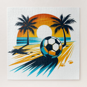 Puzzle Fútbol Retro de Playa Verano Tropical Atardecer