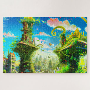 Puzzle Futurista ciudad de la planta colorida, arte gener