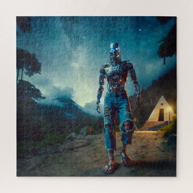 Puzzle Futuristic Robot in Ancient Landscape (Vertical)