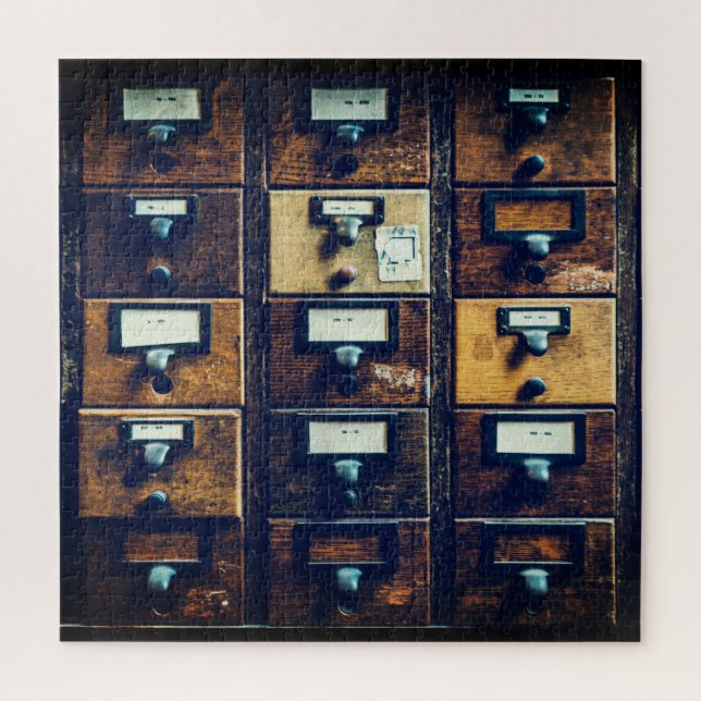 Puzzle Gabinete de madera de catálogo de tarjetas de bibl (Vertical)