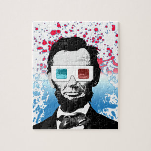 Puzzle Gafas 3D de Abraham Lincoln Patrióticas Rojo Azul