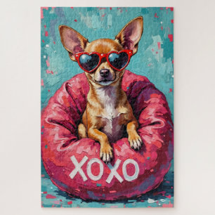 Puzzle Gafas de sol corazón Pop Art Chihuahua San Valentí