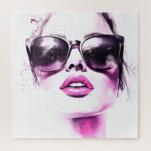 Puzzle Gafas de sol de mujer de moda acuarela rosa chic