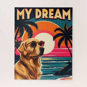 Puzzle Gafas de sol para perros retro playa puesta de sol