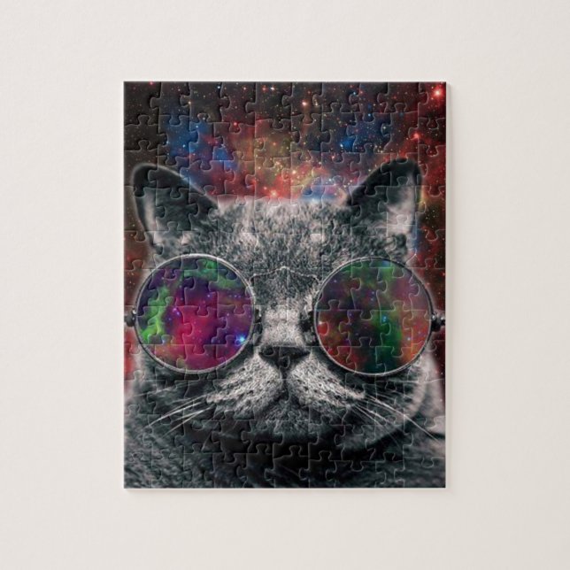 Puzzle Gafas que llevan del gato del espacio delante de (Vertical)