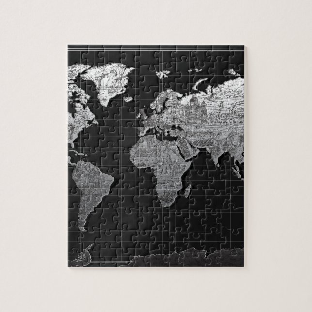 Puzzle galaxia 4 blancos y negros del mapa del mundo (Vertical)