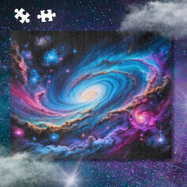 Puzzle galaxia colorida con estrellas y nebulosas
