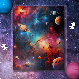 Puzzle galaxia colorida con estrellas y nebulosas