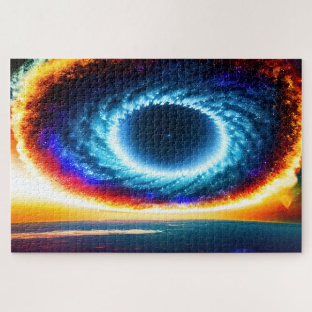 Puzzle Galaxia del huracán Naranja azul cósmico en el esp (Horizontal)