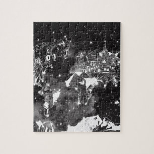 Puzzle galaxia del mapa del mundo blanco y negro