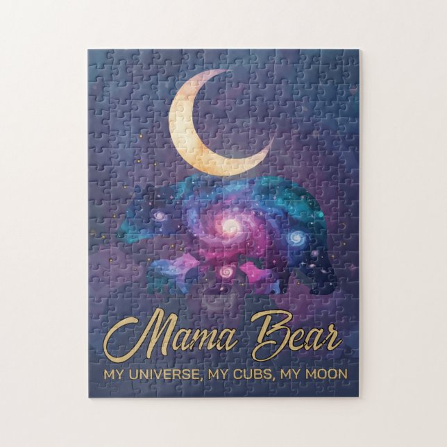 Puzzle Galaxy Mama Bear & Cubs Moon Silhouette (Vertical)
