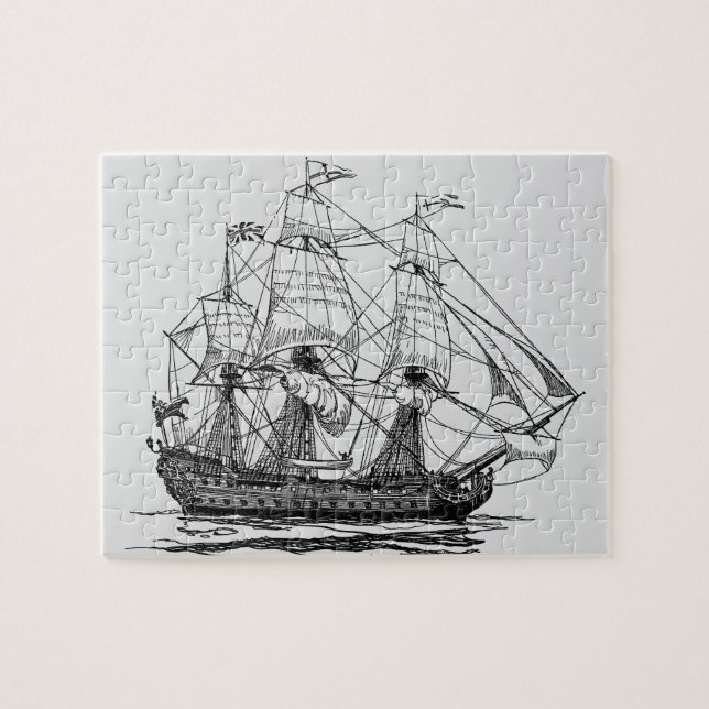 Puzzle Galeón Pirata Antiguo, Boceto de un Barco de 74 Ca (Horizontal)