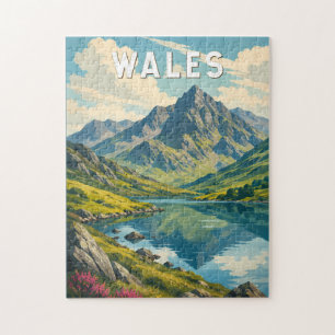 Puzzle Gales Reino Unido Ilustración Arte de Viaje Retro