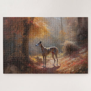 Puzzle Galgo entre hojas de otoño que caen inspira