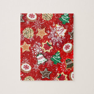 Puzzle Galletas de Navidad y Copos de Nieve en Rojo