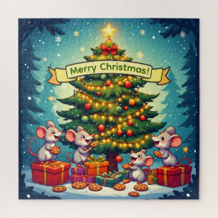 Puzzle Galletas Ratones Lindos Árbol de Navidad Festivo A