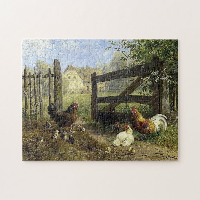 Puzzle Gallinas de granja sueltas Carl Jutz (Horizontal)