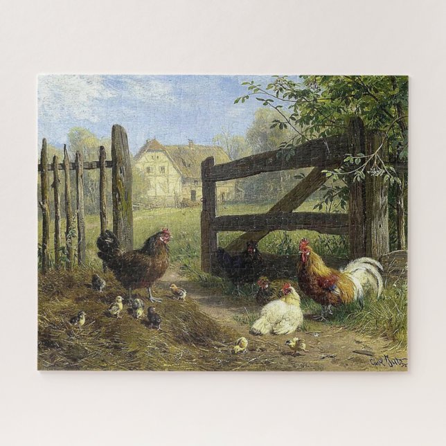 Puzzle Gallinas de granja sueltas Carl Jutz (Horizontal)