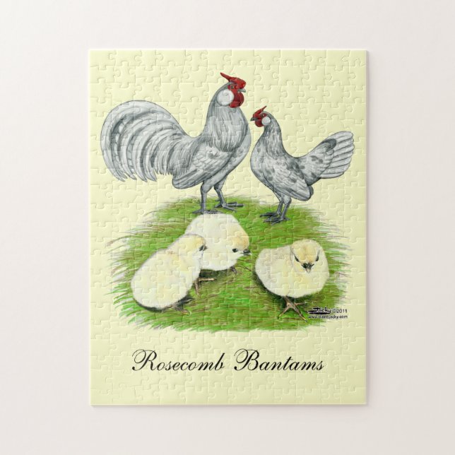 Puzzle Gallinas Rosecomb y pollitos (Vertical)