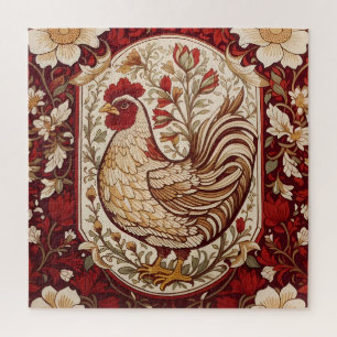 Puzzle Gallo Antiguo Floral Rojo y Crema