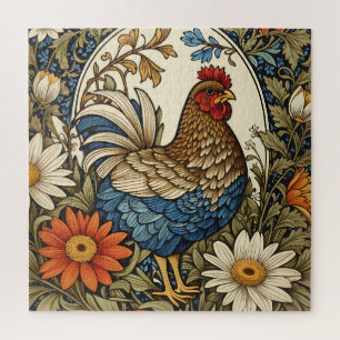 Puzzle Gallo de Granja Antiguo y Flores de Margarita