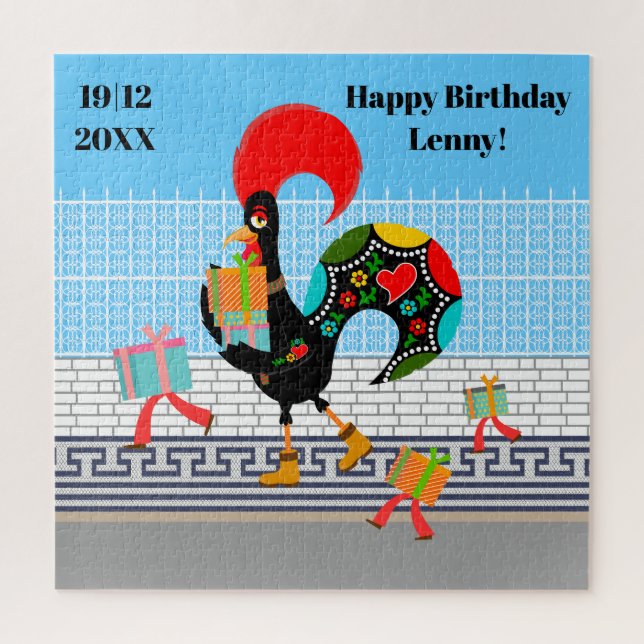 Puzzle Gallo de Portugal con regalos Primer Fiesta de Cum (Vertical)