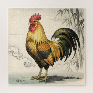 Puzzle Gallo dorado arte japonés