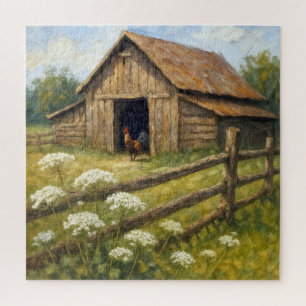 Puzzle Gallo en un granero pintura al óleo