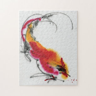 Puzzle Gallo inusual. Caligrafía y watercolor.