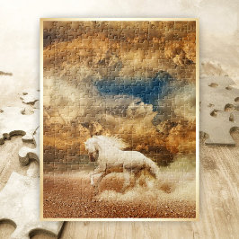 Puzzle Gallopaje blanco de caballos salvajes en el desier