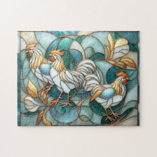Puzzle Gallos de Vidrio Teñido de Turquesa Elegante Casa