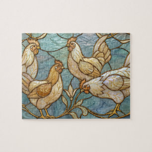 Puzzle Gallos de Vidrio Teñido Elegantes Granja Casa de C
