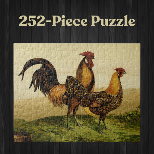 Puzzle Gallos y gallinas de hamburguesa con láminas dorad