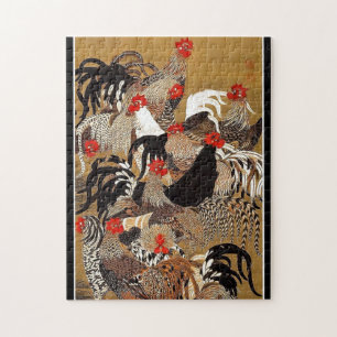 Puzzle Gallos y gallinas japoneses