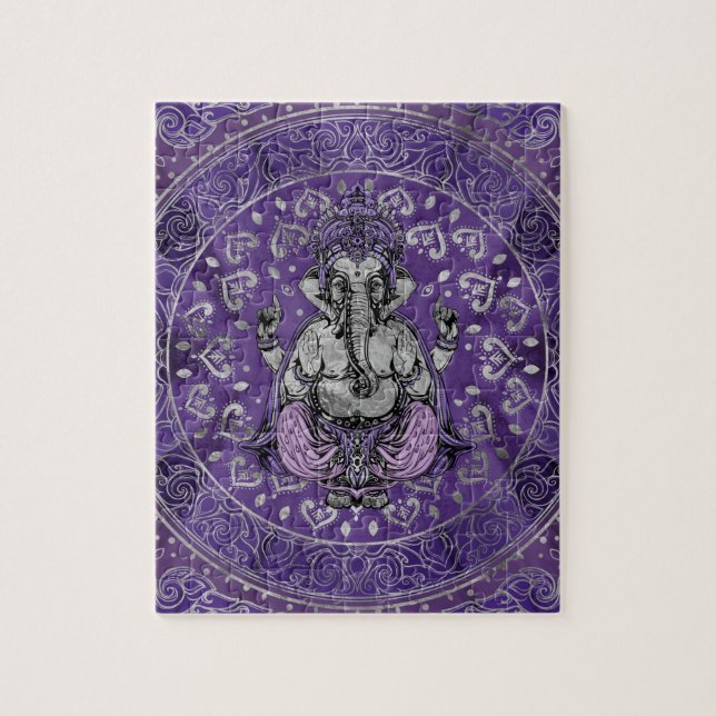 Puzzle Ganesha - plata y púrpuras (Vertical)