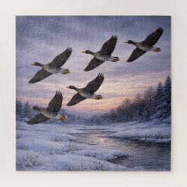 Puzzle Gansos Caretos al Atardecer Invernal