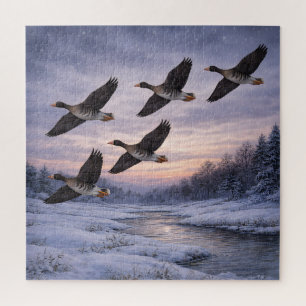 Puzzle Gansos Caretos al Atardecer Invernal