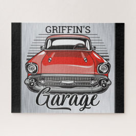 Puzzle Garage de Coche Clásico Rojo Retro con Nombre Pers