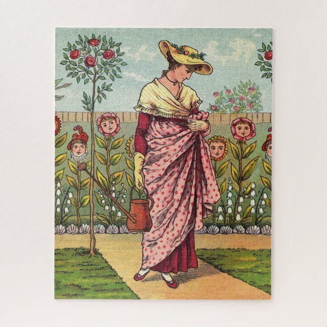 Puzzle Garden Grow Flower Woman Art Antique (Vertical)