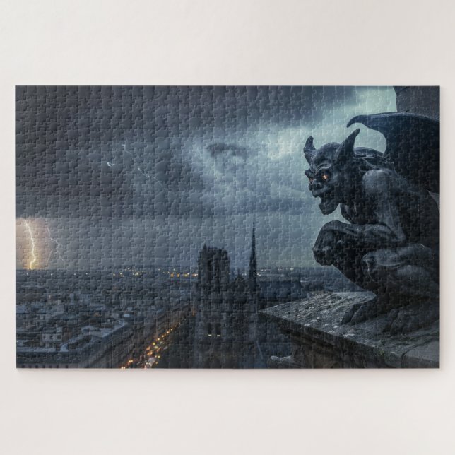 Puzzle Gargoyle en una noche tormentosa (Horizontal)