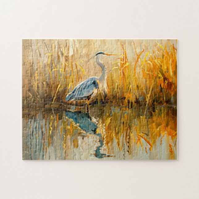 Puzzle Garza al amanecer junto al agua (Horizontal)