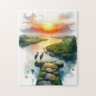 Puzzle garzas al atardecer