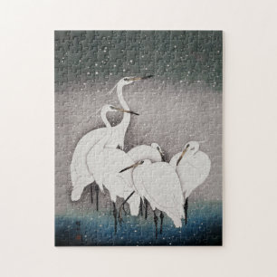 Puzzle Garzas Koson en la Nieve: Japonés Vintage