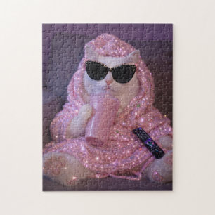 Puzzle Gata Perezosa Glamurosa con Gafas de Sol y Bebida