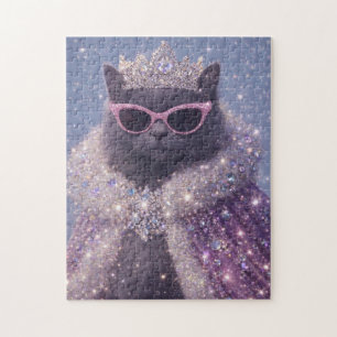Puzzle Gatita Reina Glamurosa Retrato de Fantasía Brillan