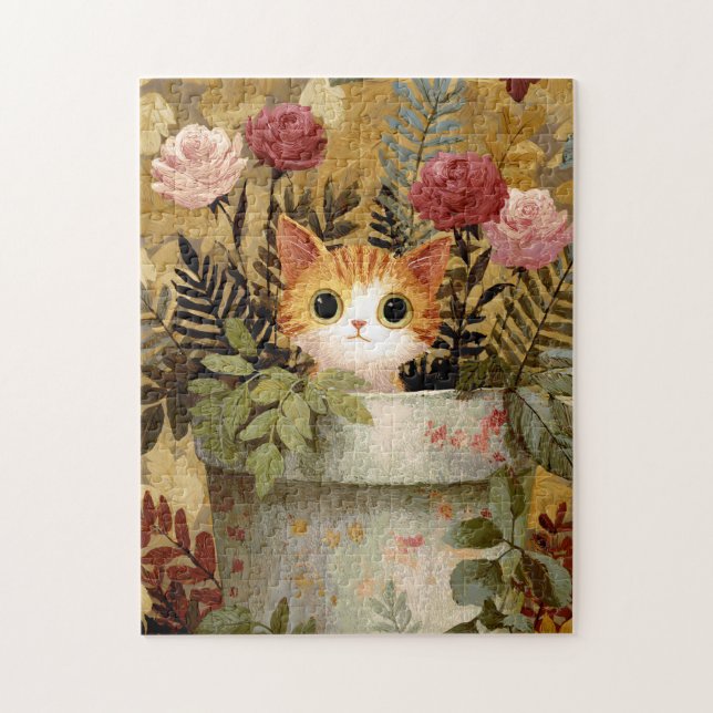 Puzzle Gatito Adorable Asomándose Desde una Olla (Vertical)