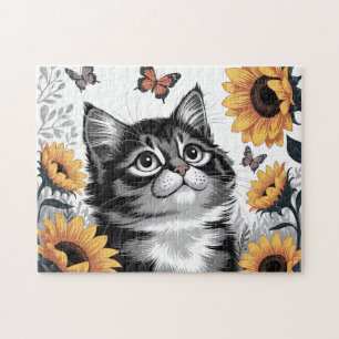 Puzzle Gatito Adorable Con Girasoles