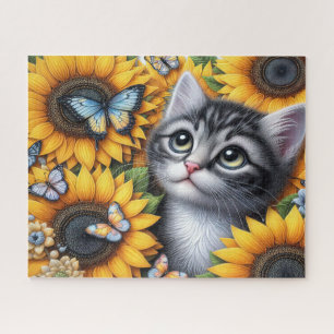 Puzzle Gatito Adorable Con Girasoles