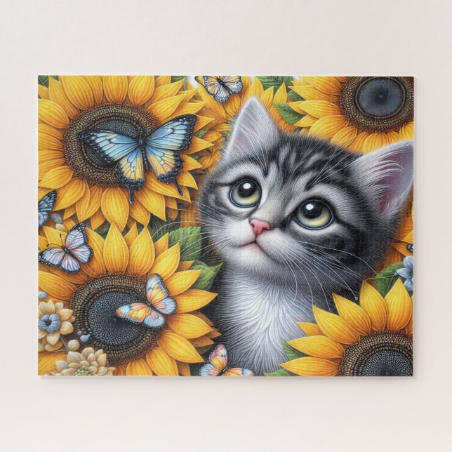 Puzzle Gatito Adorable Con Girasoles (Horizontal)
